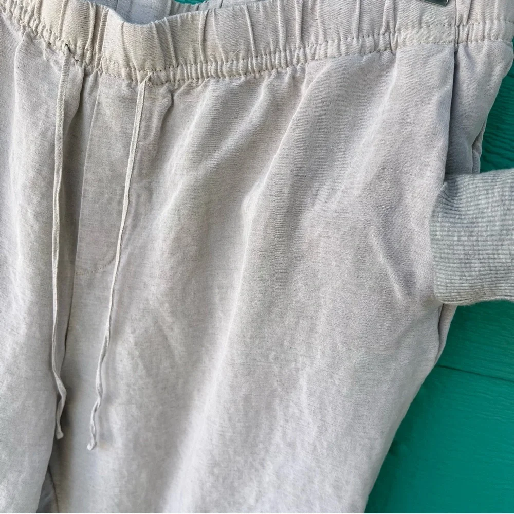LINEN BLEND LIGHT TAUPE DRAWSTRING PULL ON CROPPED LOOSE FIT PANTS SIZE XL